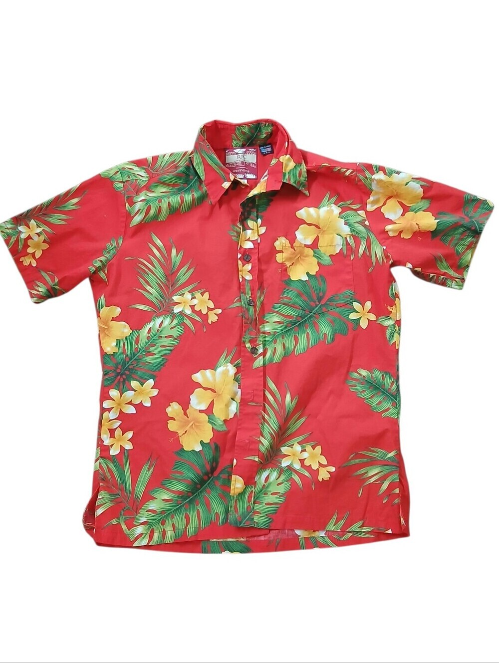 RJC Simons Red Hawaiian Short Sleeves Button Shirt Men L